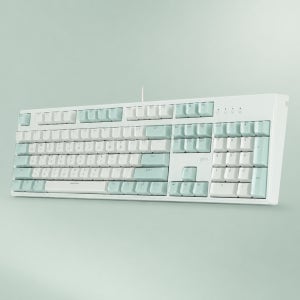 지클릭커 슈퍼히어로 LED 게이밍 기계식 키보드 V104 글래스큐브 키캡 그린라이트, 브이옵틱 레드나이트