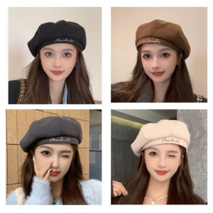 여성 귀여운 전면 레터링 포인트 화가 베레모 빵 모자