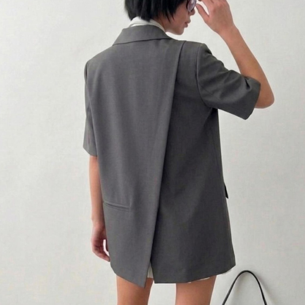 모노포레 여성 여름 반팔 자켓 뒷트임 언발 쿨링 자켓 블랙