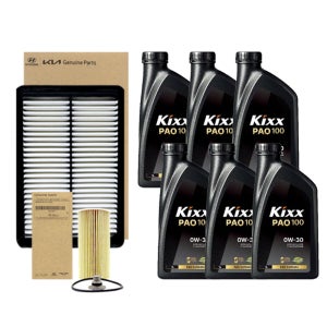 K8 2.5 가솔린 엔진오일 킥스 PAO100 0W30 6리터 순정 오일필터 에어필터 세트