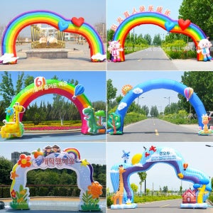 대형 풍선 웨딩 행사 에어아치 축제 입구 입구 무지개 8m 무문자 무지개 550W 팬