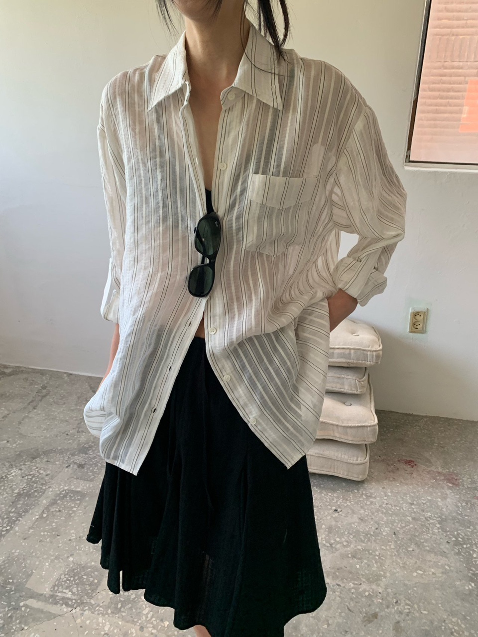 린넨줄지sh 2col / linen striped shirt [VAARA]