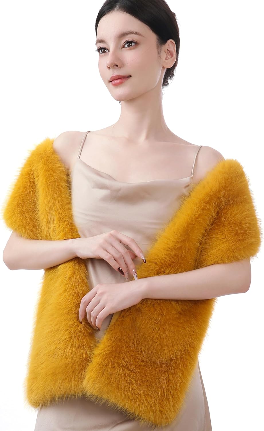 디코나 여성용 겨울 가짜 인조 모피 스카프 랩 칼라 숄 어깨 63 /160cm Yellow