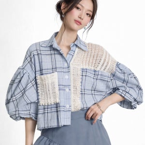 내일출발 에이노트 여성 여름 남방 셔츠 벌룬 크로셰