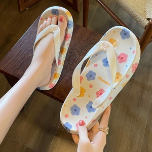 [리브나인] 미끄럼방지 귀여운 플라워 래빗 플립플롭 여성 쪼리 슬리퍼,