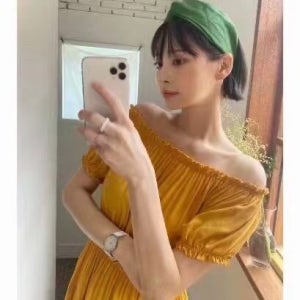 오프숄더 스모크 캉캉 반팔 롱 플레어 꾸안꾸 여친룩 데일리원피스