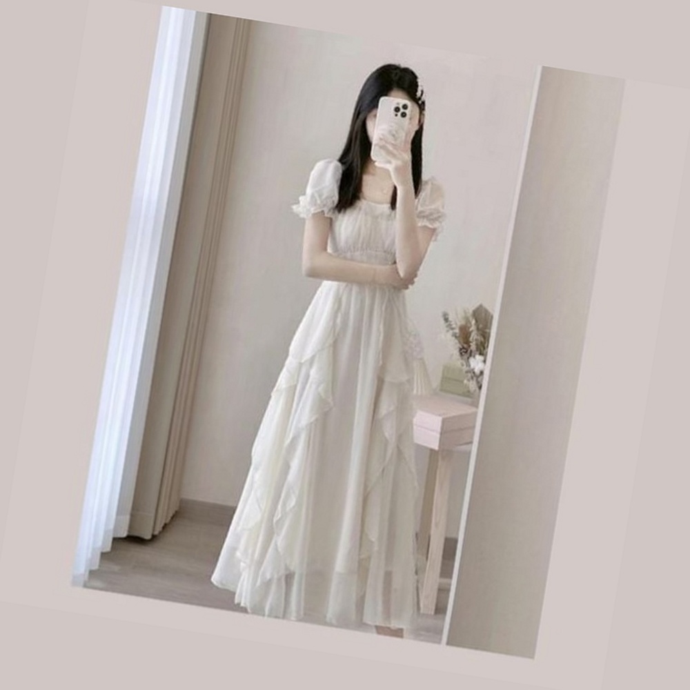 템즈픽 화이트 쉬폰 롱원피스 셀프웨딩드레스 루즈롱원피스