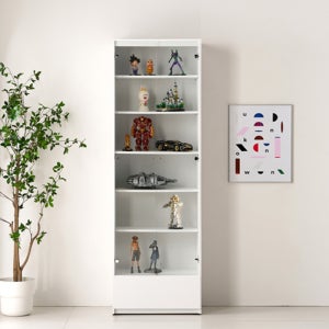 오후잠 키큰 코코 서랍형 강화유리 장식장 진열장 600mm, 화이트