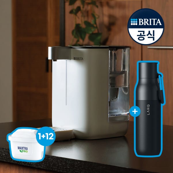 브리타 큐브 무타공 온정수기 4L 화이트+기본필터 1입+추가필터12입(1년 구성팩)+라크 텀블러(블랙)