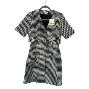 산드로 샬롯 하운드투스 블랙 앤 화이트 트위드 미니 드레스 34 XS 6034280