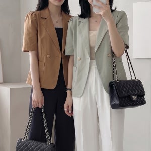 여성 여름 반팔 블레이저 오피스룩 퍼프소매 정장 자켓