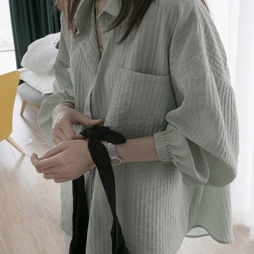 연두색블라우스 여성코튼셔츠 바닐라