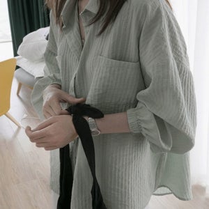 연두색블라우스 여성코튼셔츠 바닐라