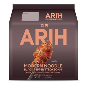 ARIH 모던누들 140g 4개입 1팩 블랙 페퍼 떡볶이 ARIH Modern Noodles, Western-Korean Fusion Soup-Less Noodles, Black