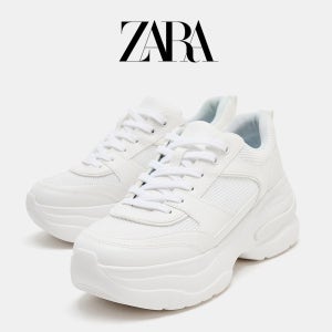 ZARA 자라 여성 플랫폼 스니커즈 키높이 운동화 청키 통굽 캐주얼 슈즈 화이트