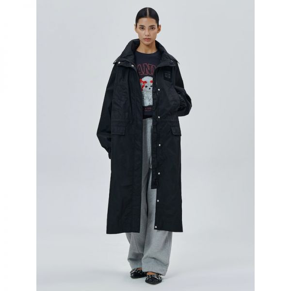 GANNI Flyweight Nylon Long Parka Print - 블랙 1021854