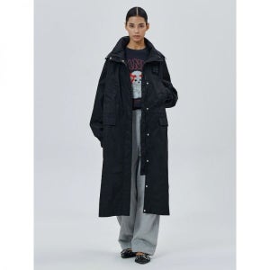 GANNI Flyweight Nylon Long Parka Print - 블랙 1021854