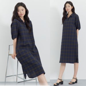 [지센] 여성 체크 써커 반집업 볼륨소매 원피스 면45% LCOPQ524