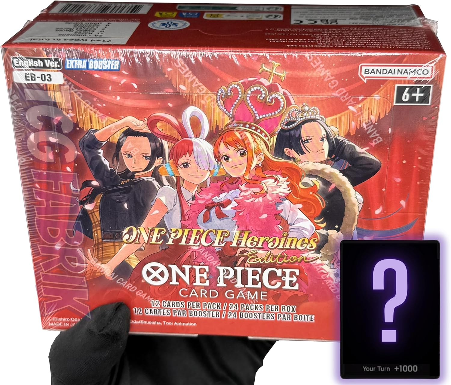 EB03 헤로인 에디션 부스터 박스 영어 엑스트라 디스플레이 공장 원피스 카드 TCG (24팩) + 커스텀 패브릭 돈 카드용으로 봉인됨