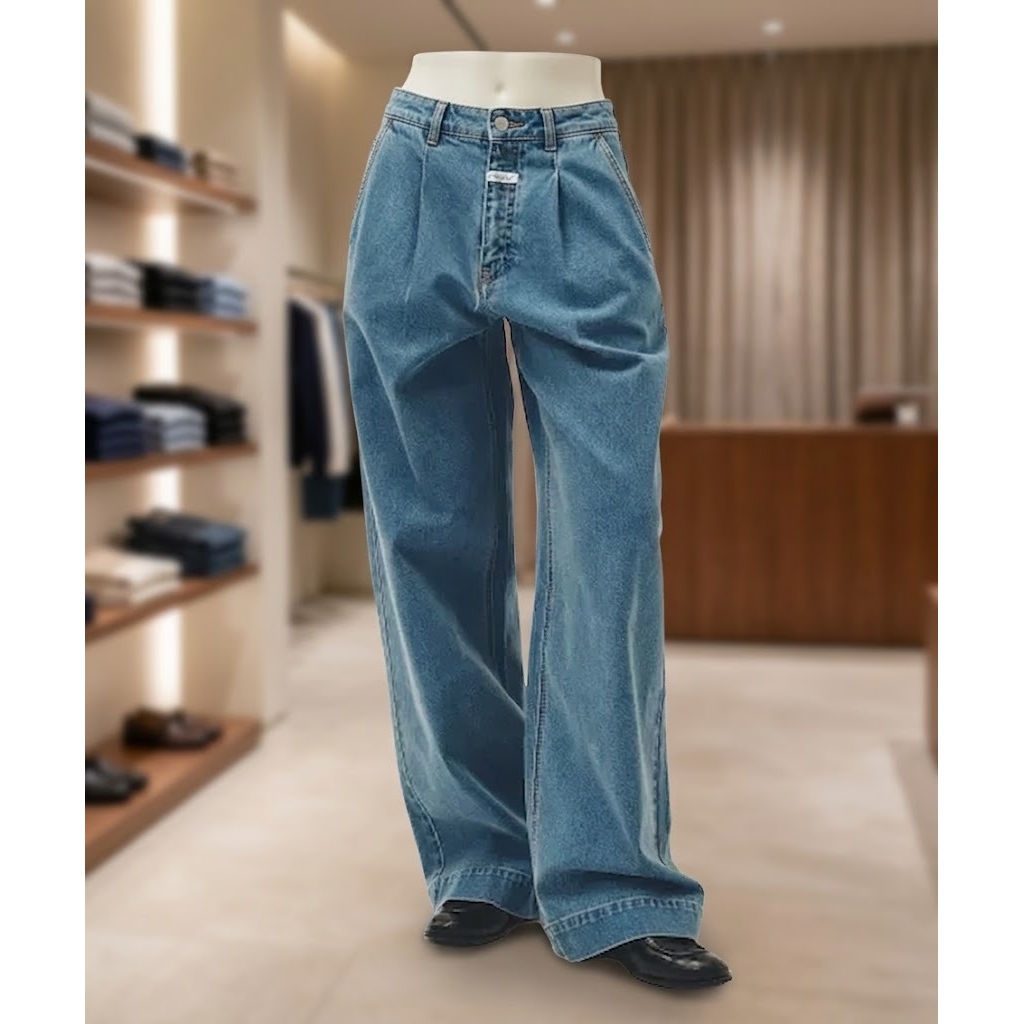 마리떼프랑소와 marithefrancoisgirbaud W LOW-WAIST TUCK WIDE DENIM PANTS blue
