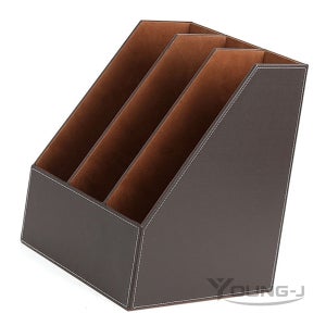 영제이 가죽 파일 꽂이 3칸 서류 보관함 브라운 화일꽂이 데스크책꽂이 서랍책꽂이