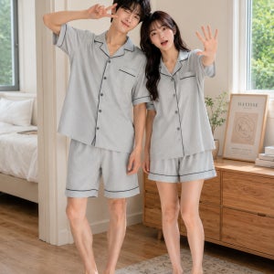 라리리 자체제작 카이라인 여름잠옷 반팔 상하세트 커플잠옷 여유핏 파자마 홈웨어 (4573)