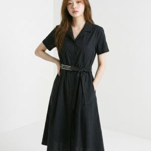 이중칼라 반소매 A라인 미디 원피스 여름