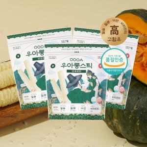 [영양강화 우아롱스틱] 떡뻥 쌀과자 이유식 아이간식 영양간식 유기농 단호박, 3개