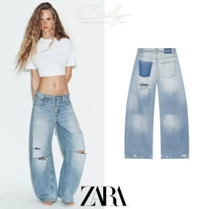 ZARA 자라 여성 중청 디스트로이드 와이드 데님 팬츠 4730041