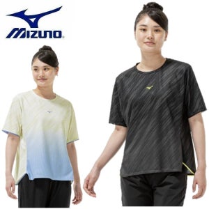 MIZUNO 미즈노 여성용 드라이 에어로 플로우 그래데이션 티셔츠 와이드 실루엣 32MAD310 통기성 흡습 속건 재귀 반사 피트니스 짐 나이트런 반팔