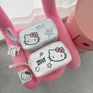 헬로키티 땡땡이 별 캐릭터 자수 핸드 손잡이 파우치 소품 화장품 가방