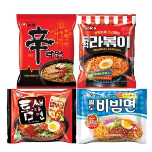 이젠서진 봉지라면 4종혼합 농심 신라면 5개 + 팔도 라볶이 4개 + 팔도 틈새라면 빨계떡 5개 + 비빔면 5개