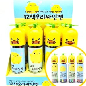 선물 단체 판촉물 싸인펜 세트 12개 묶음 캐릭터 오리 학원손잡이 프로펠러 사인펜 색상펜