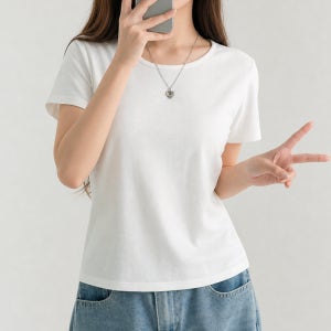 허블리 자체제작 여성 베이직 면 스판 무지 반팔 티셔츠 유넥 릴렉스핏