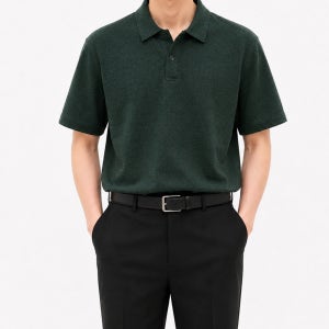 바쏘옴므 BASSO 26SS 초경량 쿨맥스 기본핏 그린 니트 반팔 카라티 AWA2KT27
