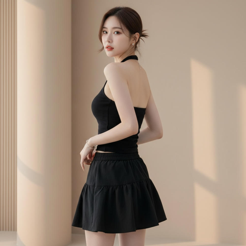 데일리 홀터넥 나시 백리스 니트 탑 검정색 골지 바캉스 비치웨어 휴양지 여름 여성 상의
