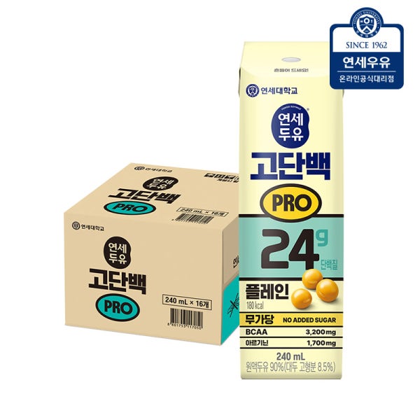 연세두유 고단백 프로 플레인 두유 240ml x 16팩