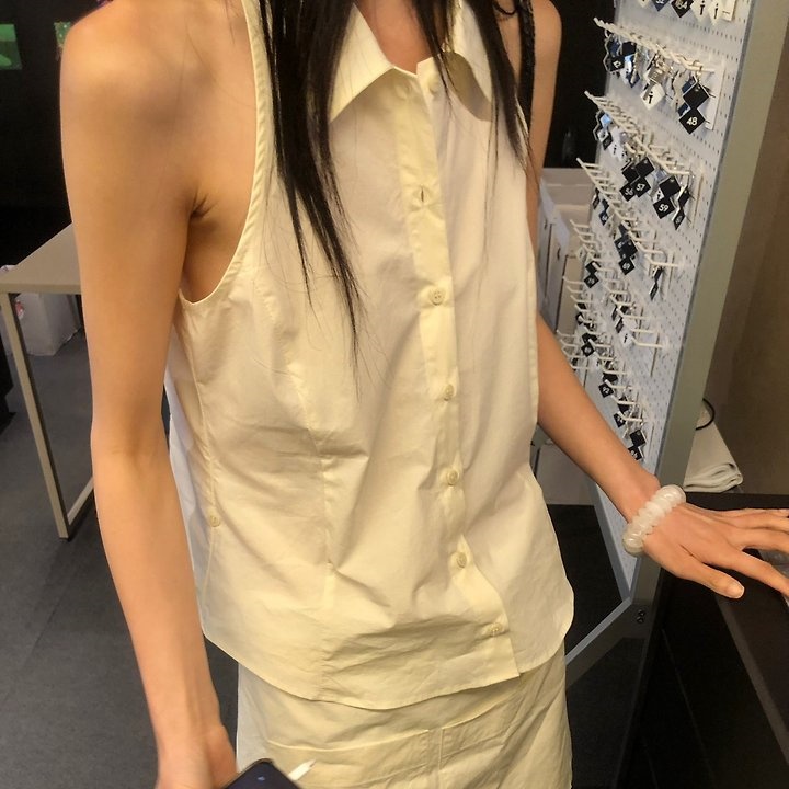 레이크 사이드 스튜디오 에이드 블라우스 2606 코튼 홀터넥 민소매 레이어드 카라 셔츠