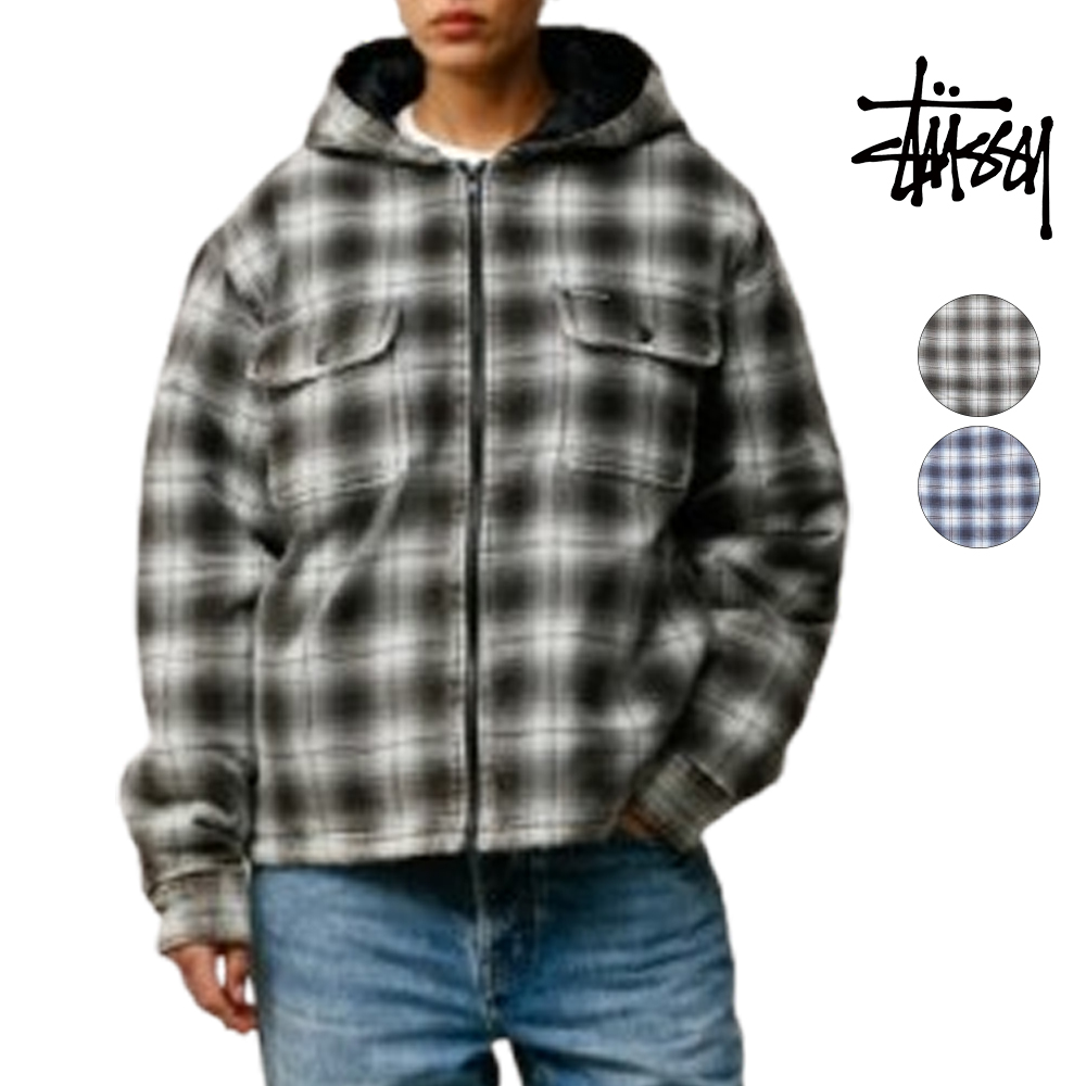 스투시 바람막이 체크 지퍼 후드 자켓 차콜 블루