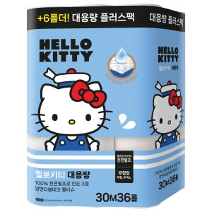 2중비닐포장 헬로키티 대용량 플러스팩 롤 화장지 30m, 36롤, 1팩