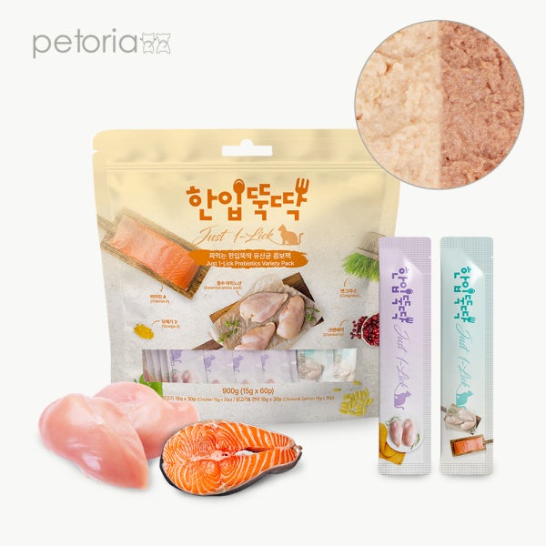 펫토리아 짜먹는 한입뚝딱 유산균 고양이 츄르타입 습식간식 콤보 15g x 60p(900g)