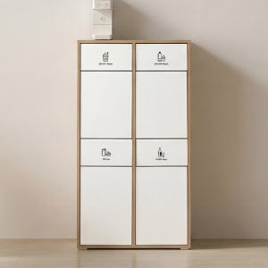 바로방가구 랜디 재활용 분리수거함 수납장 가정용 사무실 업소용 틈새 4칸 70L, 오크화이트