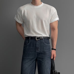남자 어깨넓어보이는 오버핏 두꺼운 무지 반팔 티 머슬핏