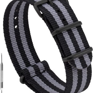 벤치마크 나일론 시계 밴드 남녀용 방수 탄도 원피스 밀리터리 스트랩 색상 및 너비 선택 8mm 20mm 22mm 또는 24mm 18mm 2_Black / Grey Bond