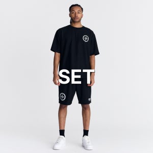 [SET] 빈티지 서클 로고티 BK + 메쉬 퍼포먼스 쇼츠 BK