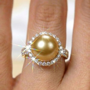 행복벨라 14k 골드 남양진주 반지 11mm 랩다이아