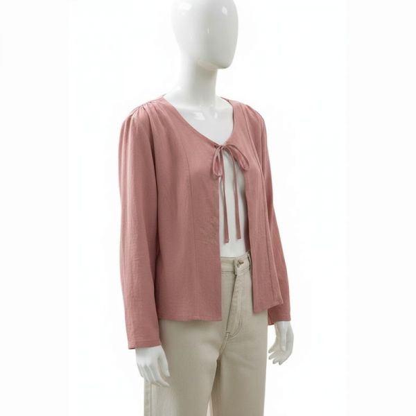 린넨 셔링 가디건 여성 리넨 핑크 Linen Shirring Cardigan
