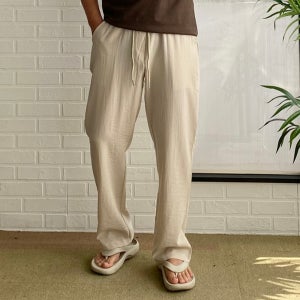 4color 남자 세미와이드 밴딩 마 린넨팬츠 냉장고바지 여름슬랙스