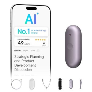 Plaud NotePin S AI 음성 녹음기, 웨어러블 노트테이커, 전사 및 요약, 112개 언어 지원, 회의 인터뷰용 64GB 오디오 전문가, 팀, 4개 액세서리 포함