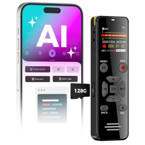 이비다 AI 디지털 음성 녹음기 128GB 전사 및 요약 노트 테이커, 재생 기능이 있는 활성화 녹음기, 휴대용 오디오 회의 강의용 테이프 OTG 지원 128GB
